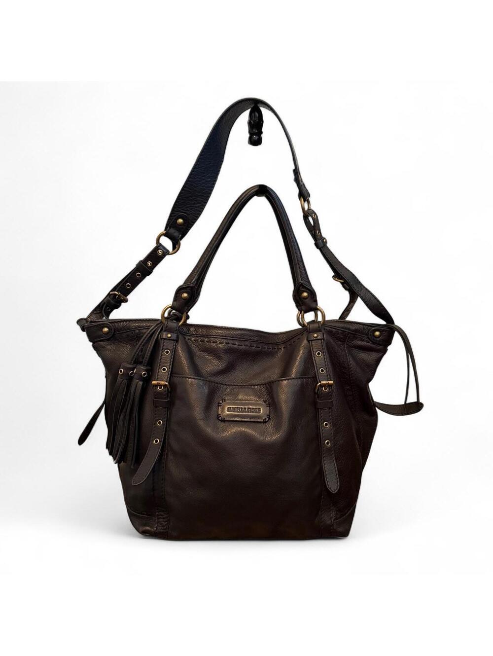 Vintage Isabella Fiore Y2K Oversized Shoulder Bag in Black Leather